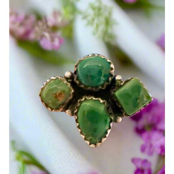 Sonoran Gold Turquoise Cluster Ring Size Adjustable 5-12 - Picture 3 of 6